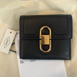 Fossil Black and Gold Leather Wallet with Structured Design